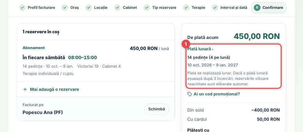 Detaliile plății lunare